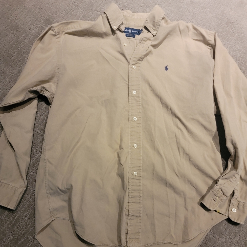 Mens Polo Ralph Lauren khaki  Blake Button Down Shirt medium m